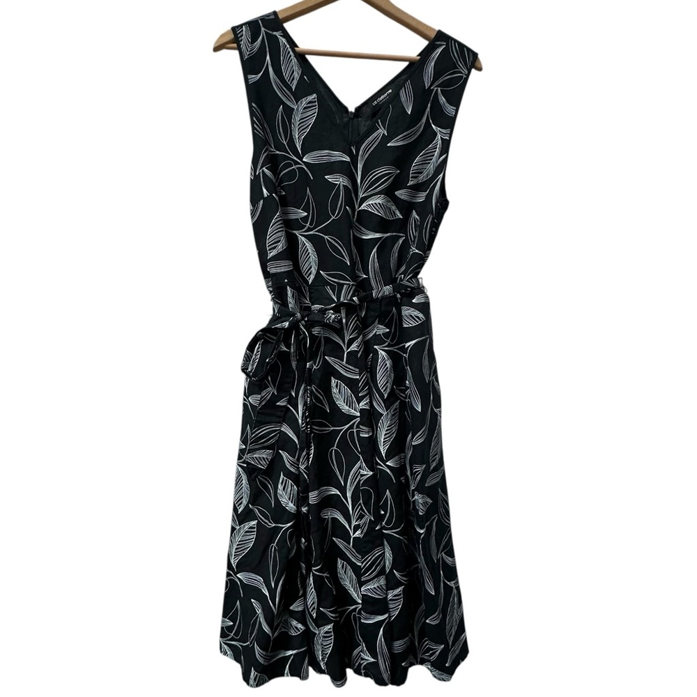 Sleeveless Black Leaf-Print Fit & Flare Dress